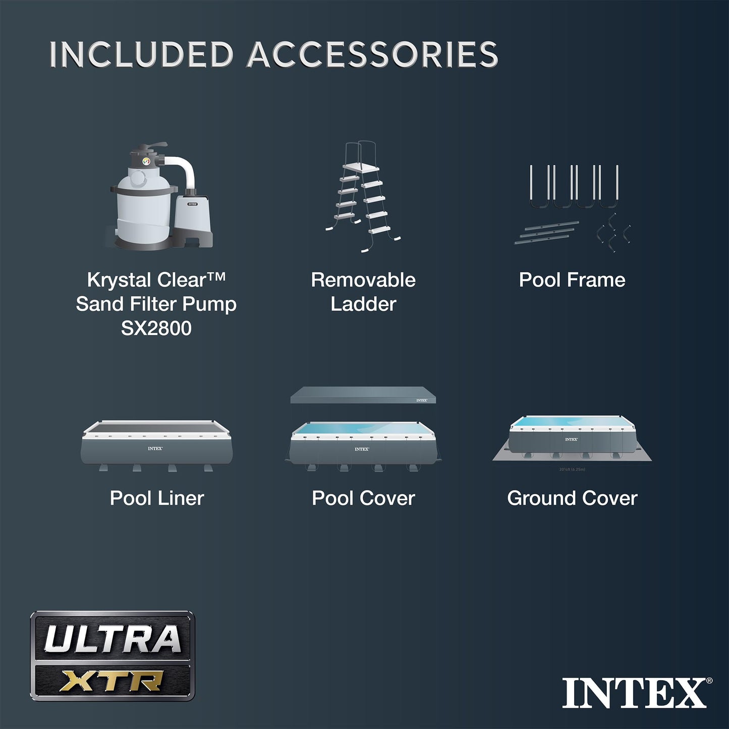Intex 26373EH 32ft x 16ft x 52in Ultra XTR Frame Above Ground Rectangular Swimming Pool Set with Sand Filter Pump, Ladder, Cover, & Maintenance Kit