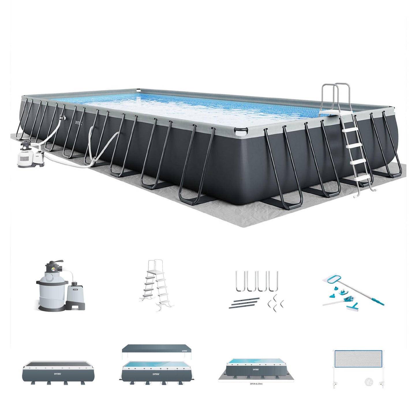 Intex 32' x 16' x 52" Ultra XTR Rectangular Outdoor Swimming Pool Set with Pump - Large Above Ground Backyard Rectangle Pool w/ 45-Inch Deep Water