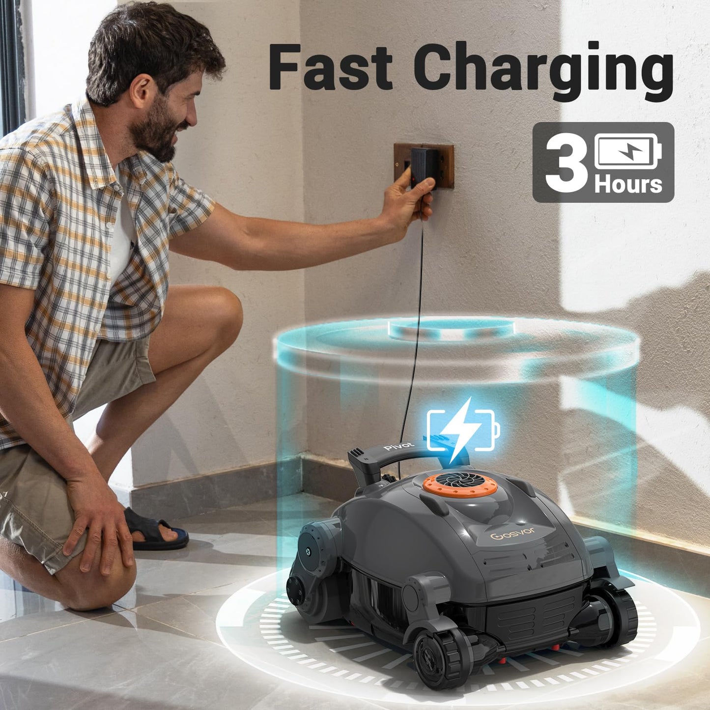 Gosvor Pivot Cordless Robotic Cleaner,Wall Climbing,Extended Battery Life,Self-Parking,Automatic Pool Vacuum for Inground Pools up to 1,100 Sq.ft,Gray
