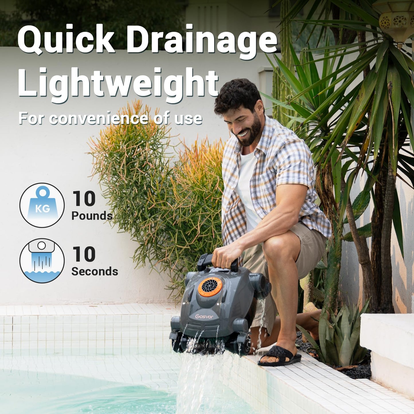 Gosvor Pivot Cordless Robotic Cleaner,Wall Climbing,Extended Battery Life,Self-Parking,Automatic Pool Vacuum for Inground Pools up to 1,100 Sq.ft,Gray