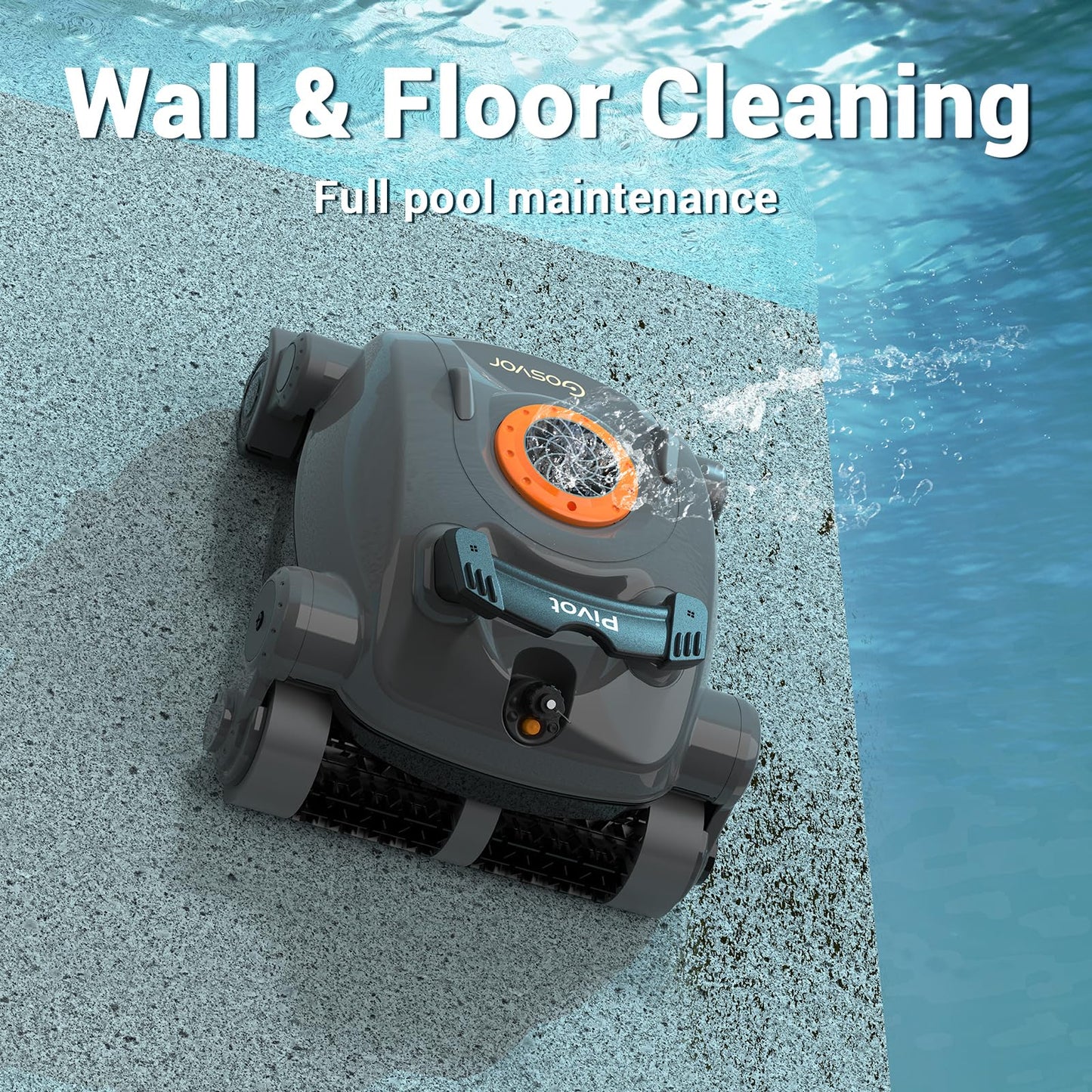Gosvor Pivot Cordless Robotic Cleaner,Wall Climbing,Extended Battery Life,Self-Parking,Automatic Pool Vacuum for Inground Pools up to 1,100 Sq.ft,Gray