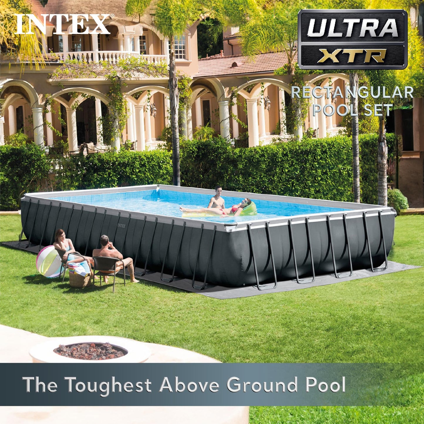 Intex 32' x 16' x 52" Ultra XTR Rectangular Outdoor Swimming Pool Set with Pump - Large Above Ground Backyard Rectangle Pool w/ 45-Inch Deep Water