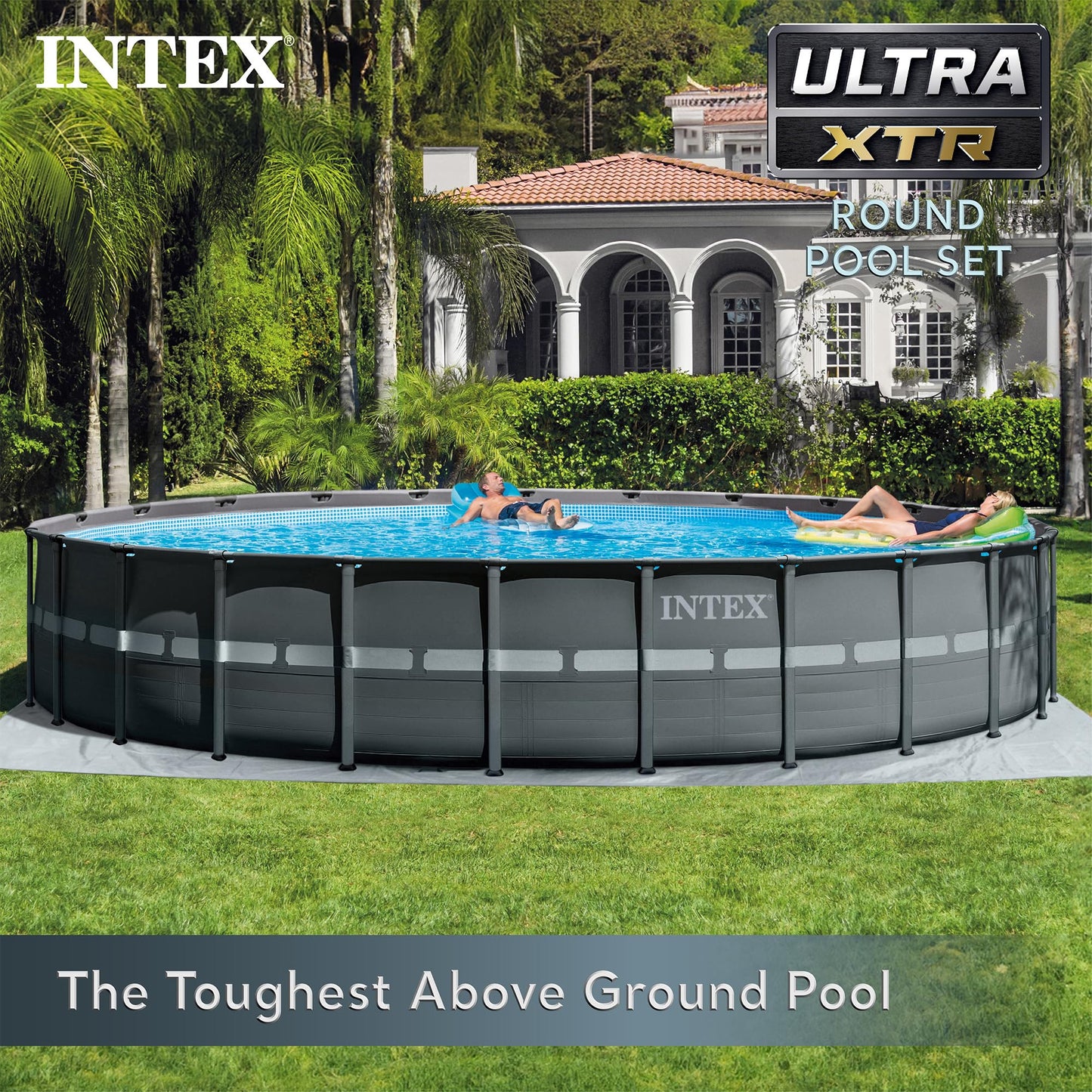 Intex Ultra XTR Frame 18' x 52" Above Ground Swimming Pool with Sand Filter Pump, Ladder, Cover, & Maintenance Accessory Kit with Vacuum and Skimmer