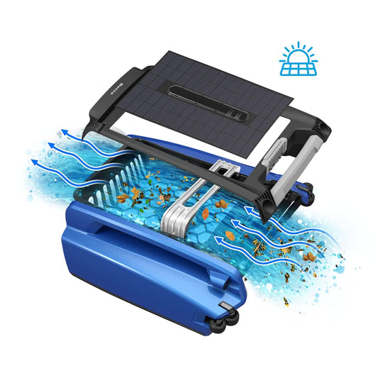 Betta SE Solar Powered Automatic Robotic Pool Surface Skimmer Cleaner with 24/7 Continuous Cleaning Battery Power and Re-Engineered Twin Salt Chlorine Tolerant Motors (Blue)