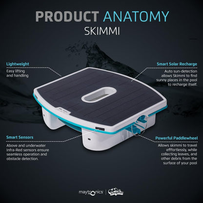 Dolphin Skimmi Automated Pool Skimmer WiFi, Cleans Water Surface with Smart Sensors Solar Charge
