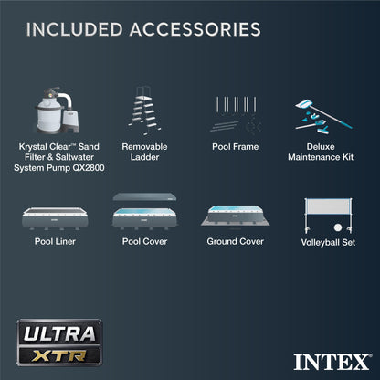 Intex 32' x 16' x 52" Ultra XTR Rectangular Outdoor Swimming Pool Set with Pump - Large Above Ground Backyard Rectangle Pool w/ 45-Inch Deep Water