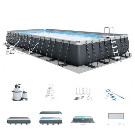Intex 32' x 16' x 52" Ultra XTR Rectangular Outdoor Swimming Pool Set with Pump - Large Above Ground Backyard Rectangle Pool w/ 45-Inch Deep Water