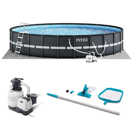 Intex Ultra XTR Frame 18' x 52" Above Ground Swimming Pool with Sand Filter Pump, Ladder, Cover, & Maintenance Accessory Kit with Vacuum and Skimmer