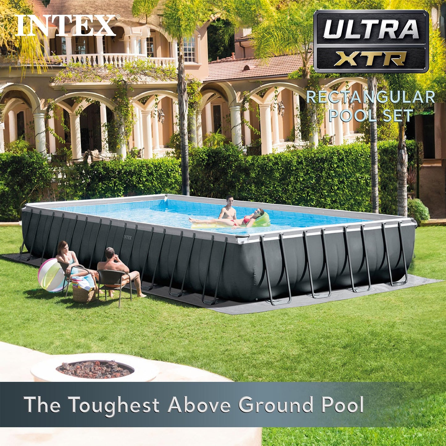 Intex 26373EH 32ft x 16ft x 52in Ultra XTR Frame Above Ground Rectangular Swimming Pool Set with Sand Filter Pump, Ladder, Cover, & Maintenance Kit