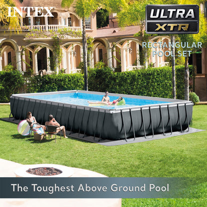 Intex 26373EH 32ft x 16ft x 52in Ultra XTR Frame Above Ground Rectangular Swimming Pool Set with Sand Filter Pump, Ladder, Cover, & Maintenance Kit